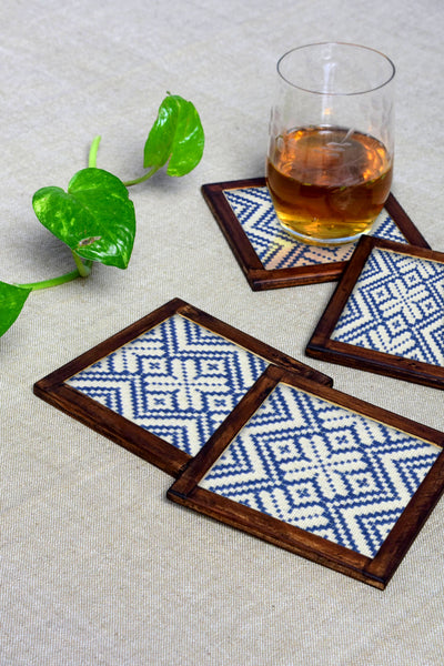 Linol Coasters - Set of 4 pcs  with Coaster Holder