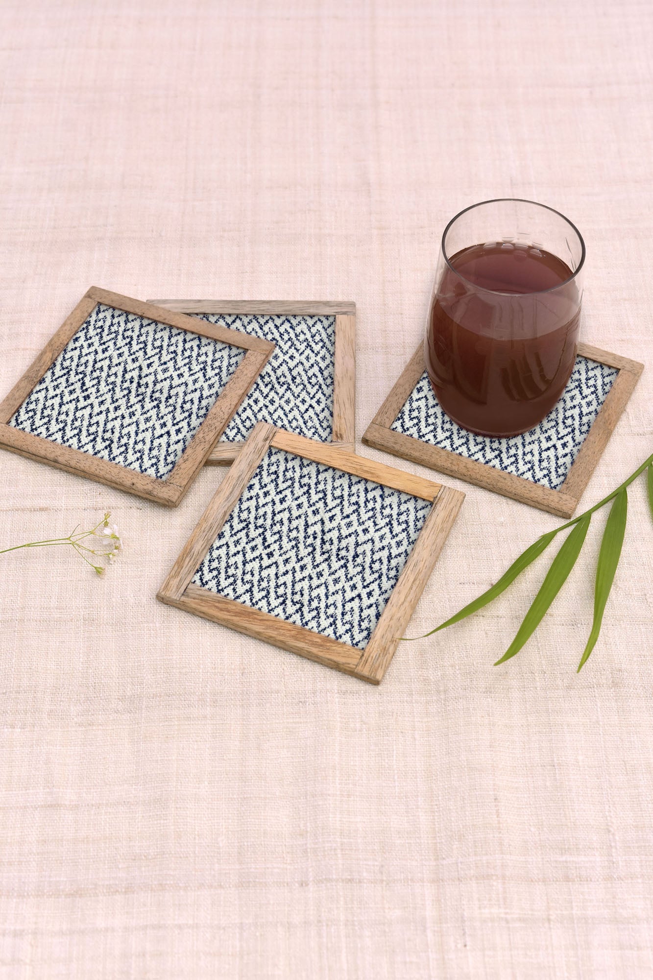 Herringbone Coasters - Set of 4 pcs  with Coaster Holder