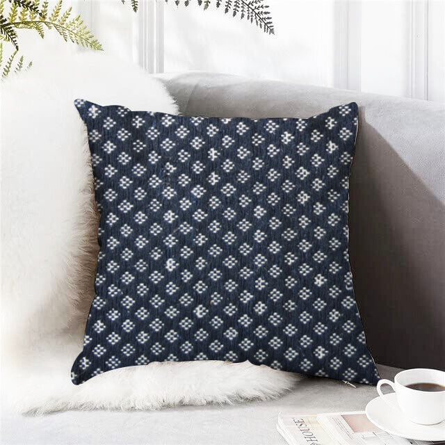 Beige and Blue Geometric Cushion