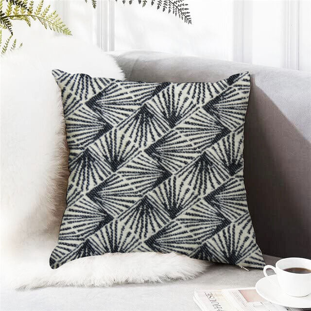 Block printed black and white cushion