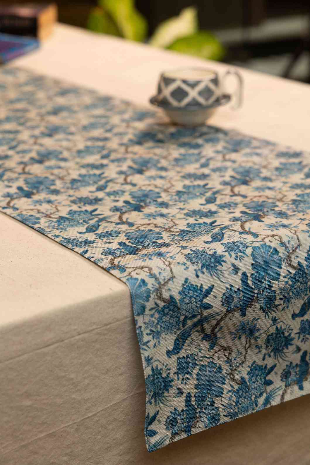 Royal Garden – Blue Floral Print Table Runner