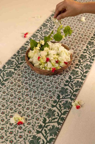 Forest Bloom – Handwoven Botanical Table Runner
