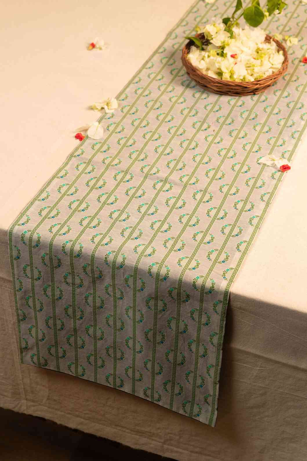 Meadow Grace – Green Vine Motif Table Runner