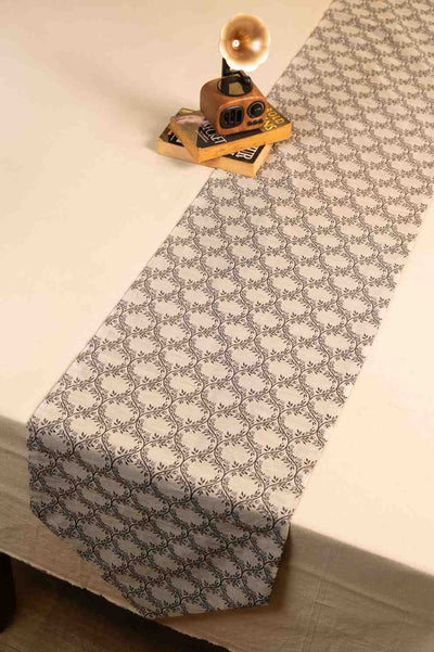 Woven Harmony – Elegant Grey Cutwork Table Linen
