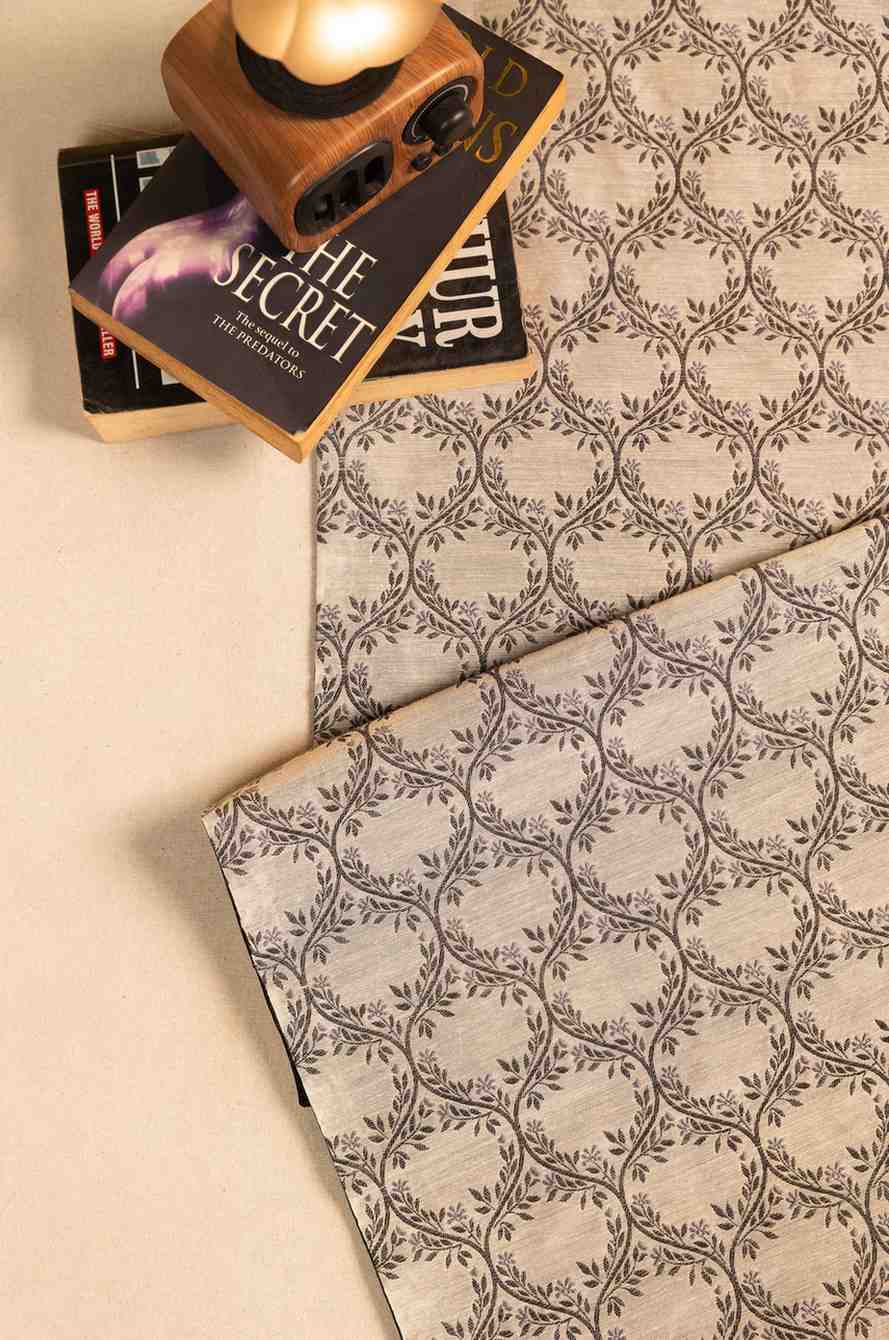 Woven Harmony – Elegant Grey Cutwork Table Linen