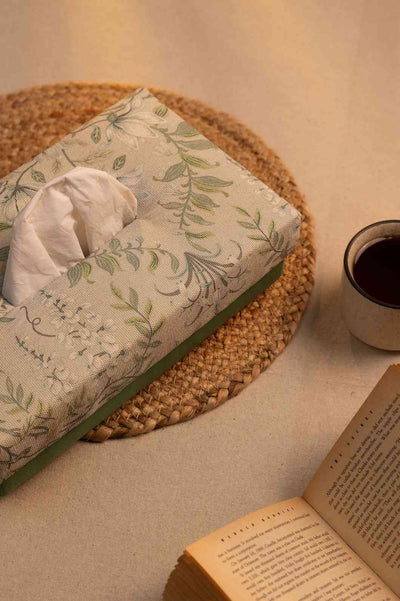Nature’s Calm – Handcrafted Tissue Box with Green Leaf Motif