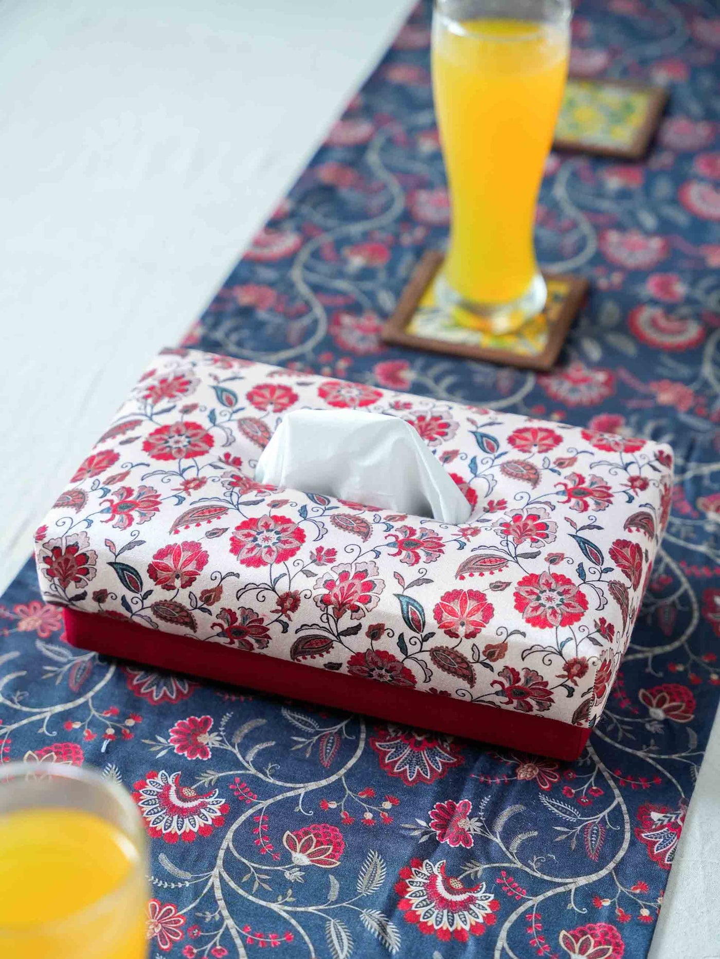 Tissue Box with Floral Coaster and Table Runner