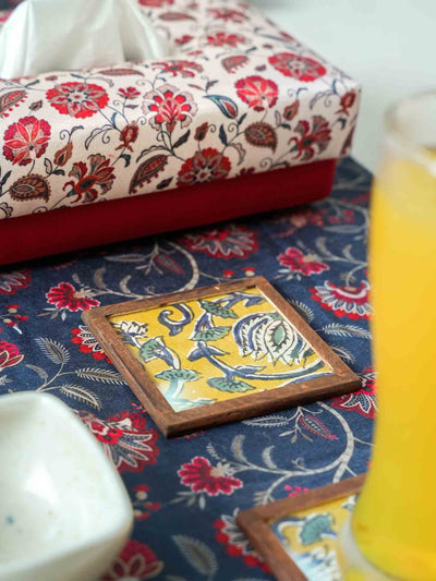 Tissue Box with Floral Coaster and Table Runner