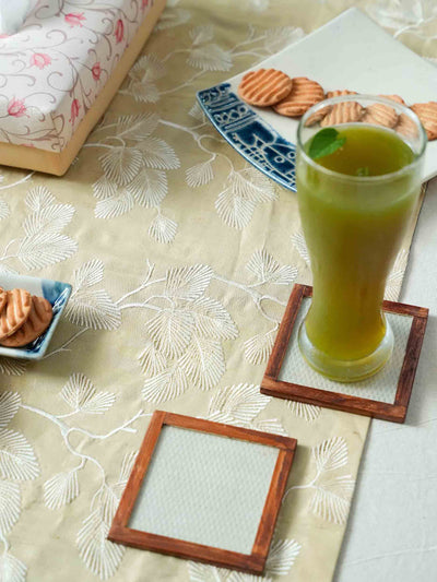 Elegant Tissue Box with Floral Coaster Set and Runner