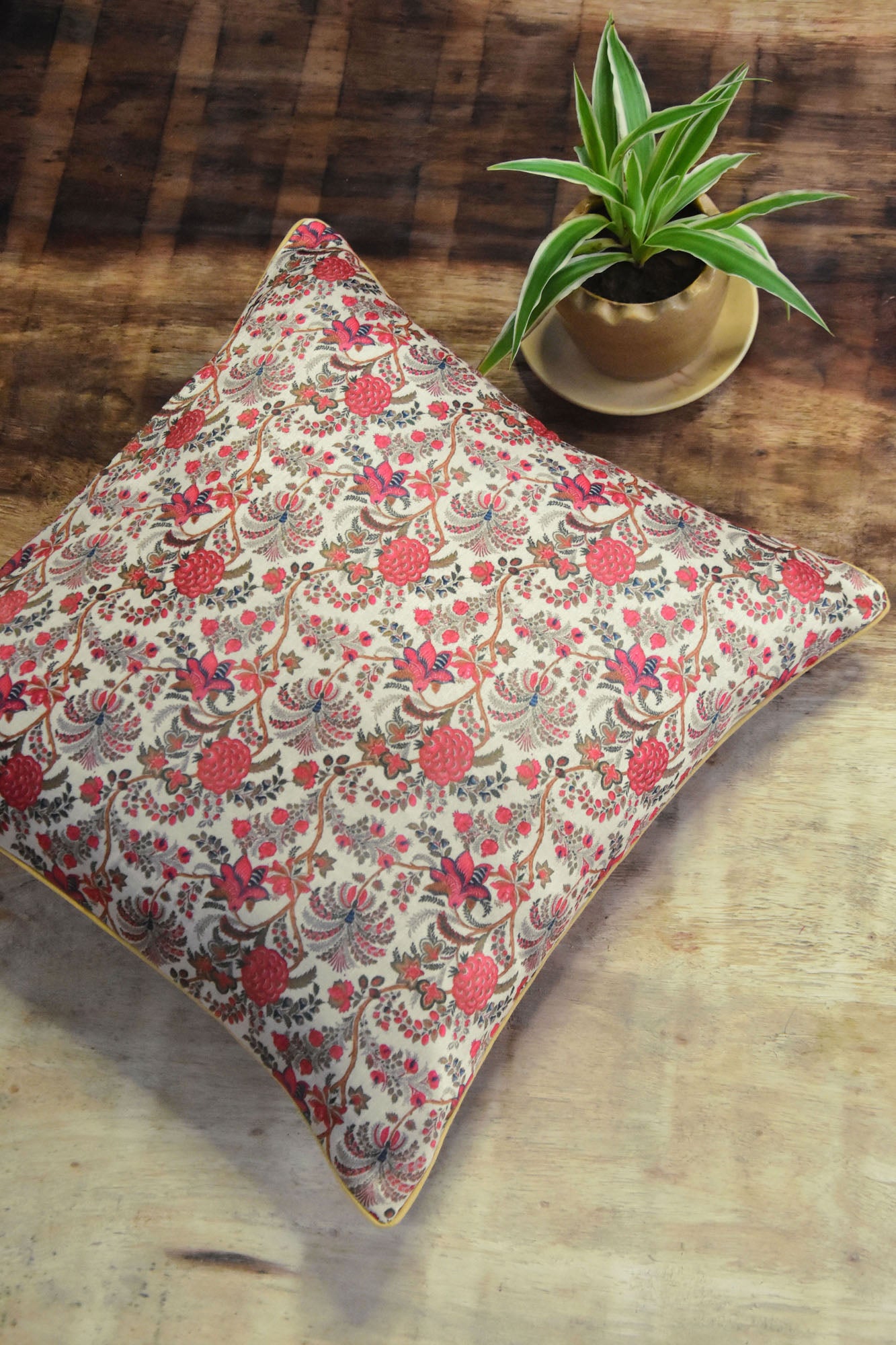 Red Floral Silk Cushion Cover