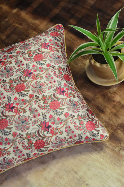 Red Floral Silk Cushion Cover