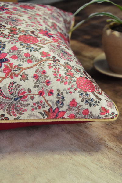 Red Floral Silk Cushion Cover