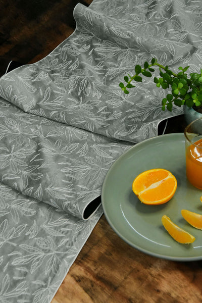 Grey Leaf-Print Table Runner