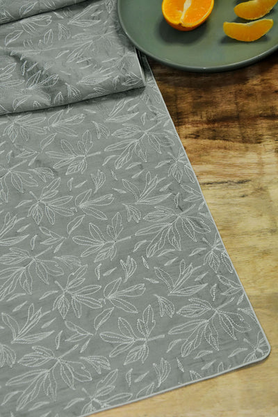 Grey Leaf-Print Table Runner