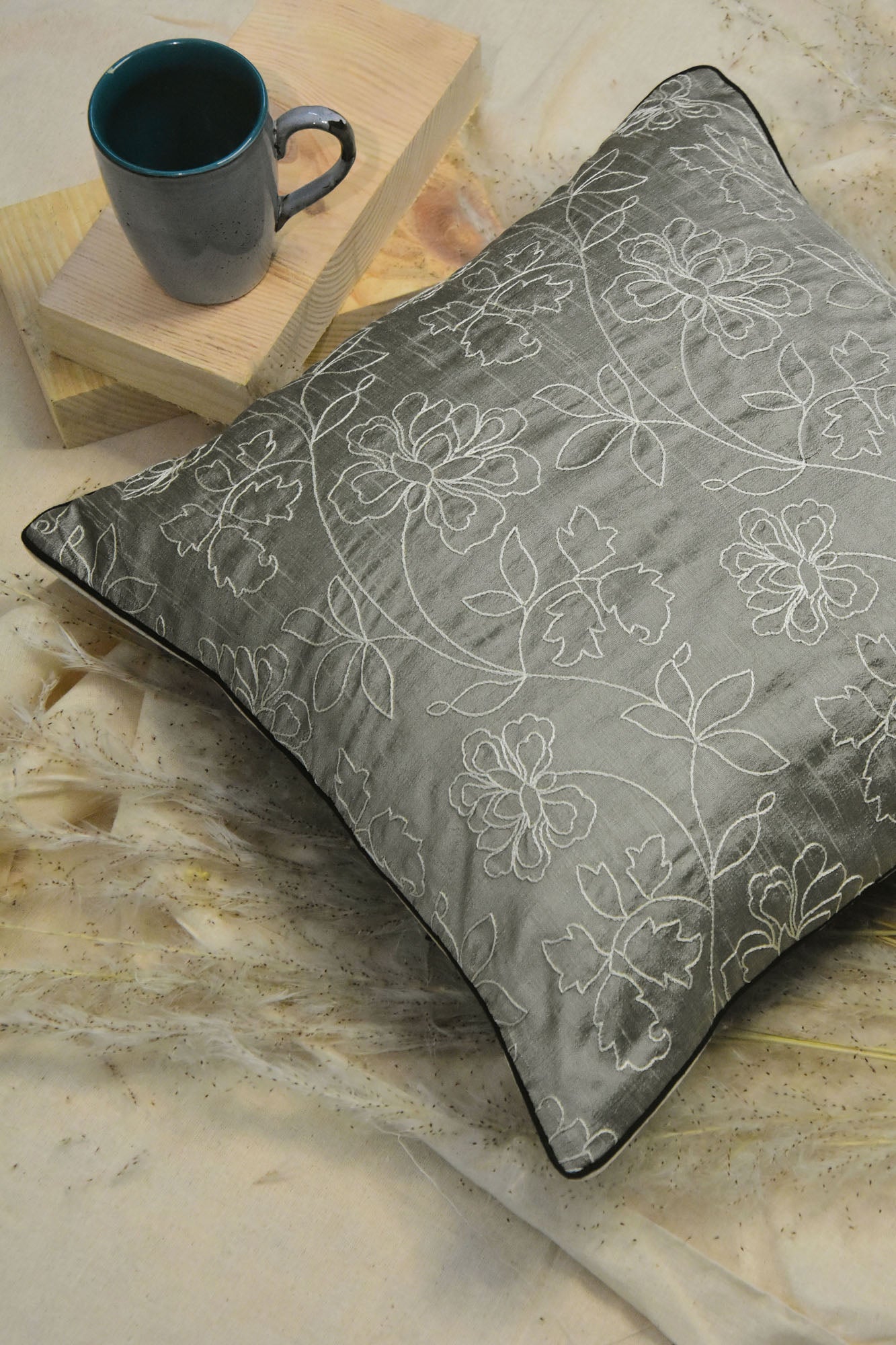 Embroidered  Silk Cushion Cover