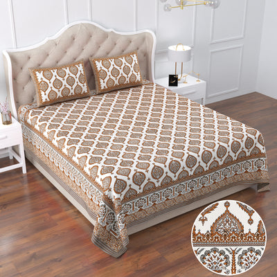 Royal Cotton Printed Double Bed Sheet With 2 Pillow Covers