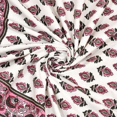 Wild Pink Cotton Printed Double Bed Sheet With 2 Pillow Covers