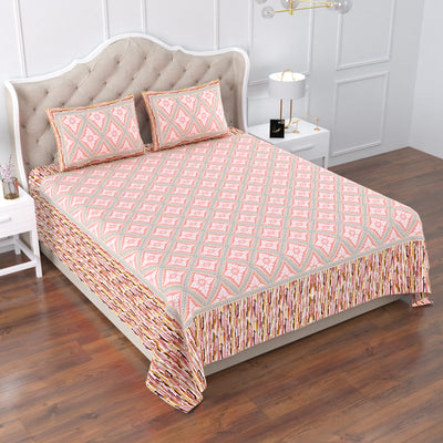 Abstract Pattern Cotton Printed Double Bed Sheet With 2 Pillow Covers
