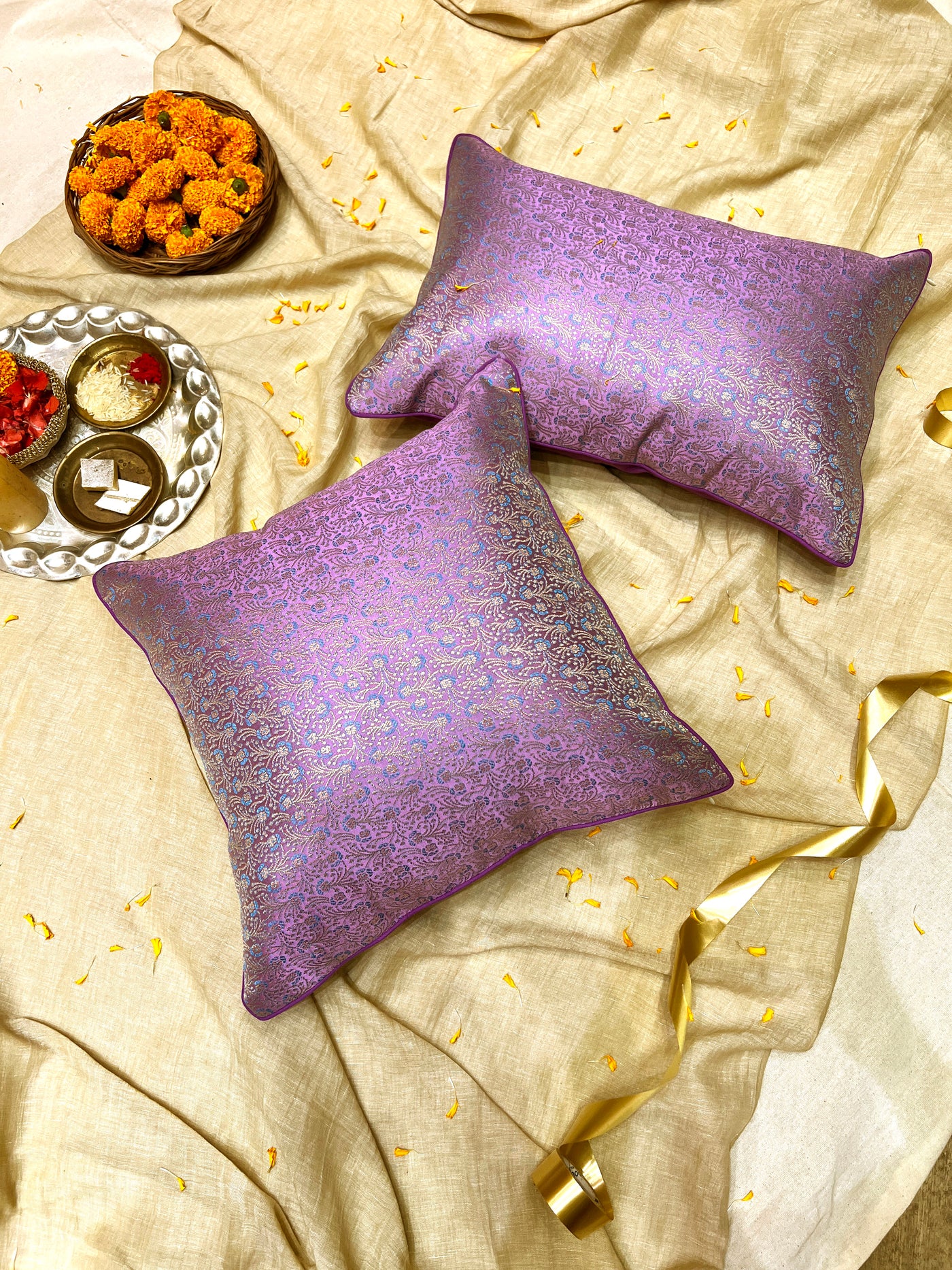 Royal Violet – Blended Silk Brocade Cushion Cover