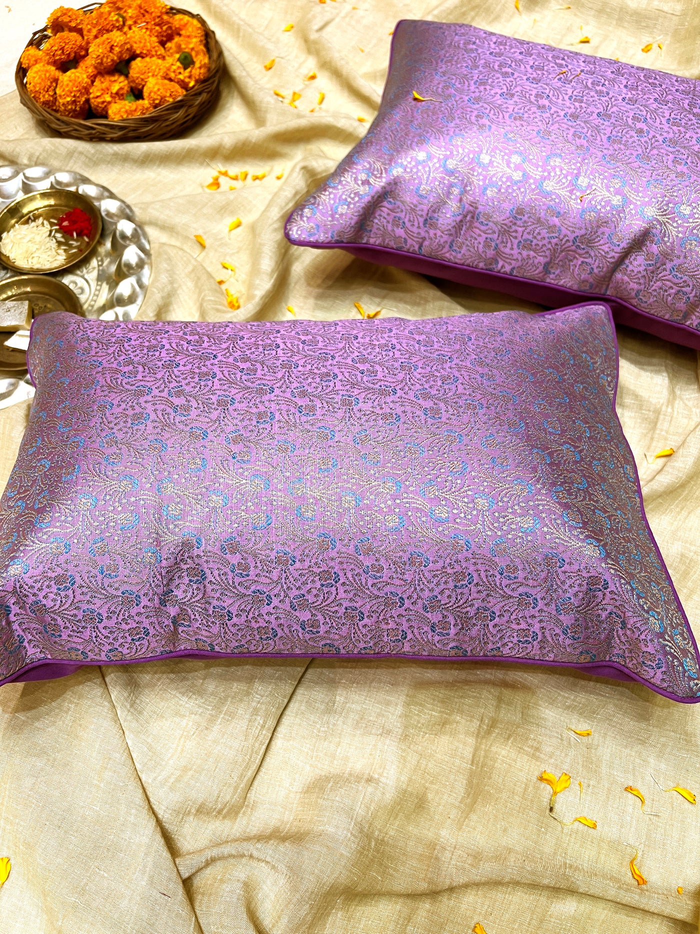Lavender Luxe – Blended Silk Brocade Cushion