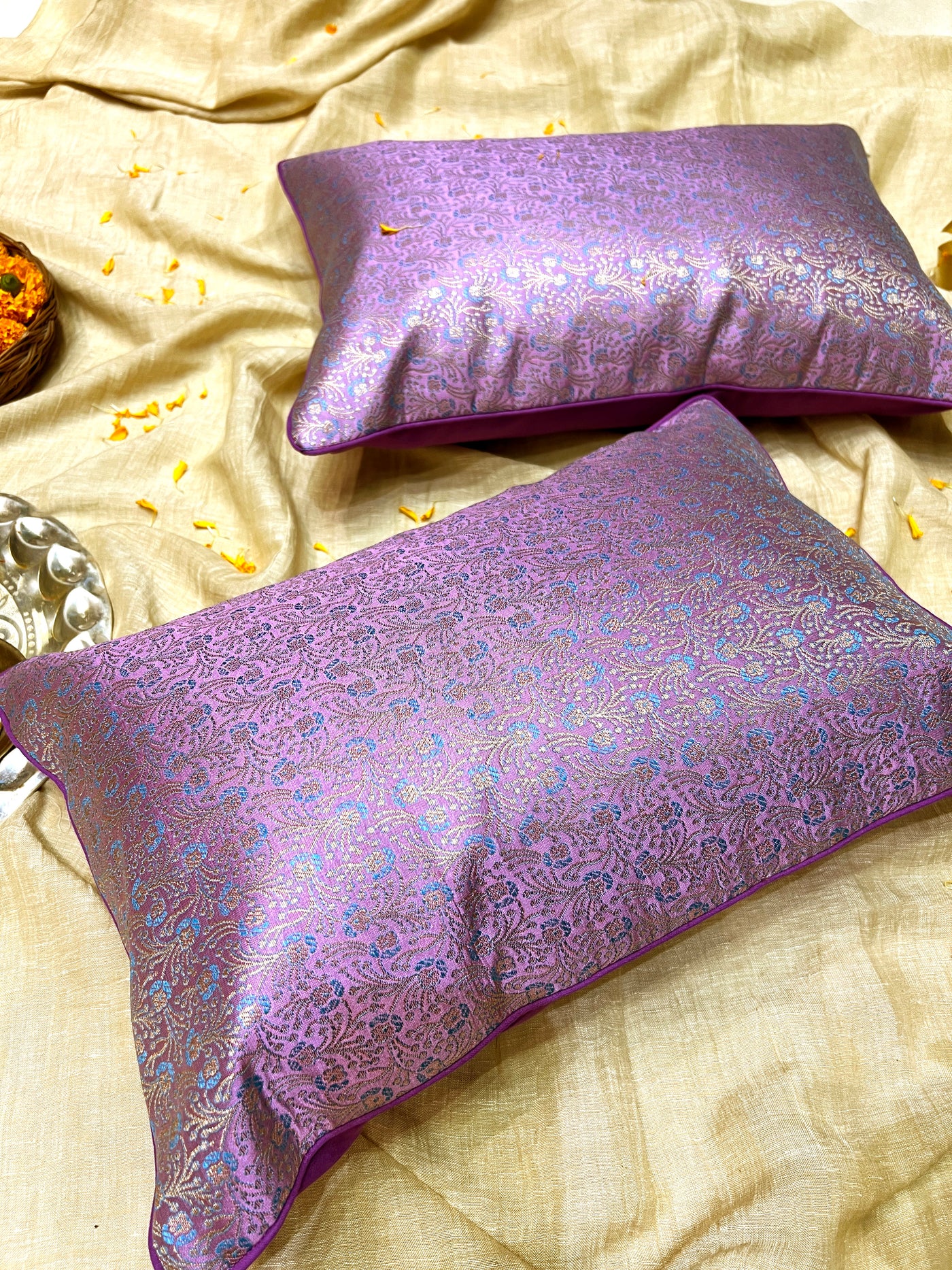 Lavender Luxe – Blended Silk Brocade Cushion