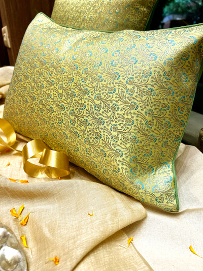 Mint Gold Brocade – Blended Silk Cushion Cover