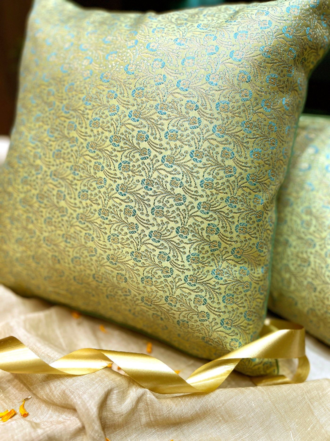 Emerald Mist – Silk Blend Brocade Cushion Cover