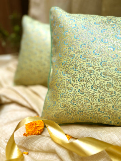 Emerald Mist – Silk Blend Brocade Cushion Cover