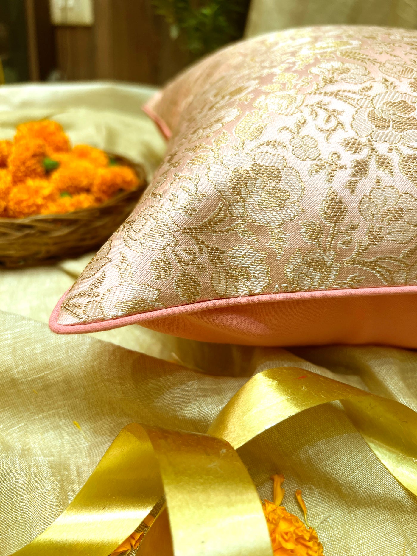 Rosé Mist – Luxury Brocade Cushion