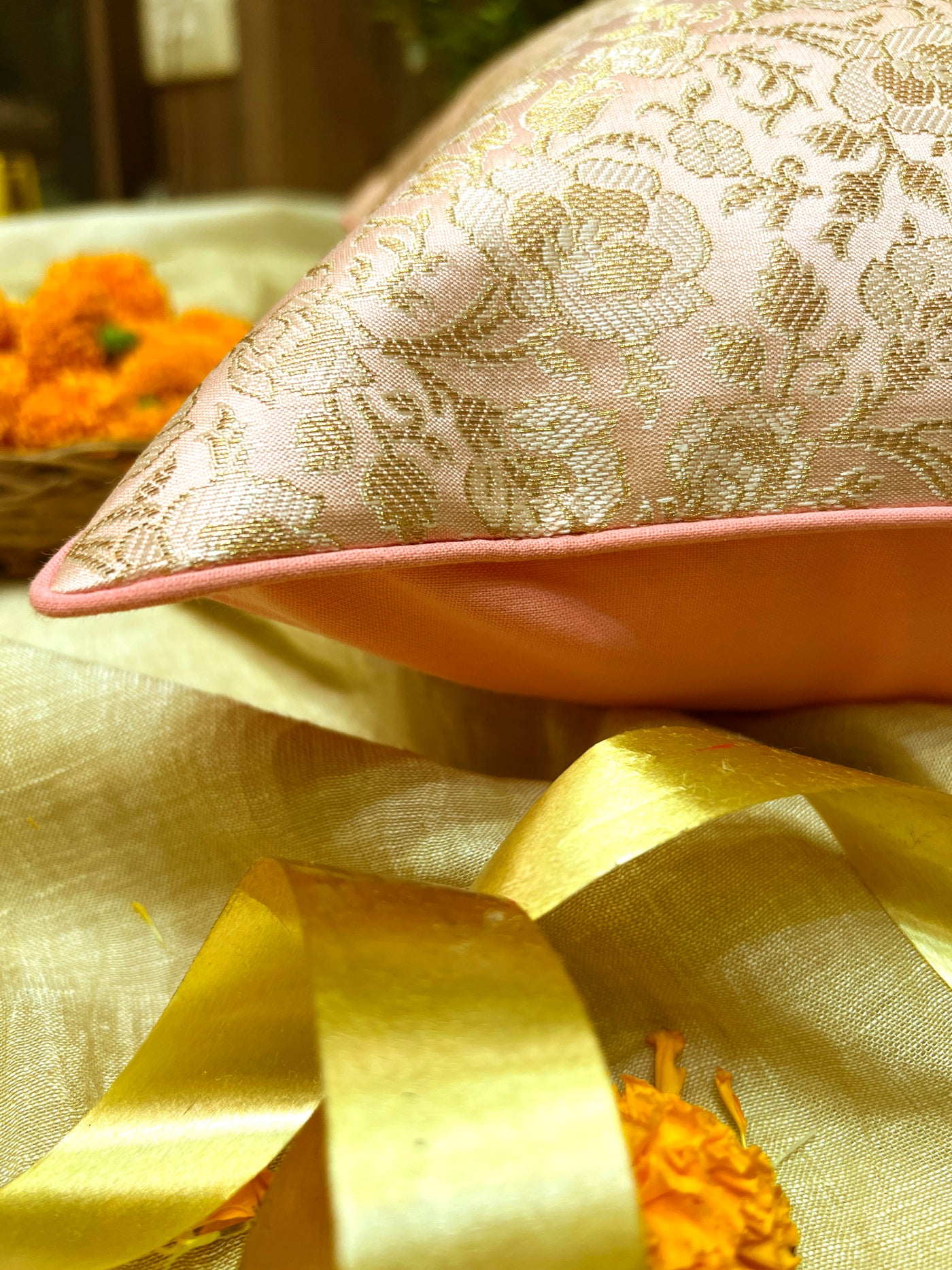 Rosé Mist – Luxury Brocade Cushion