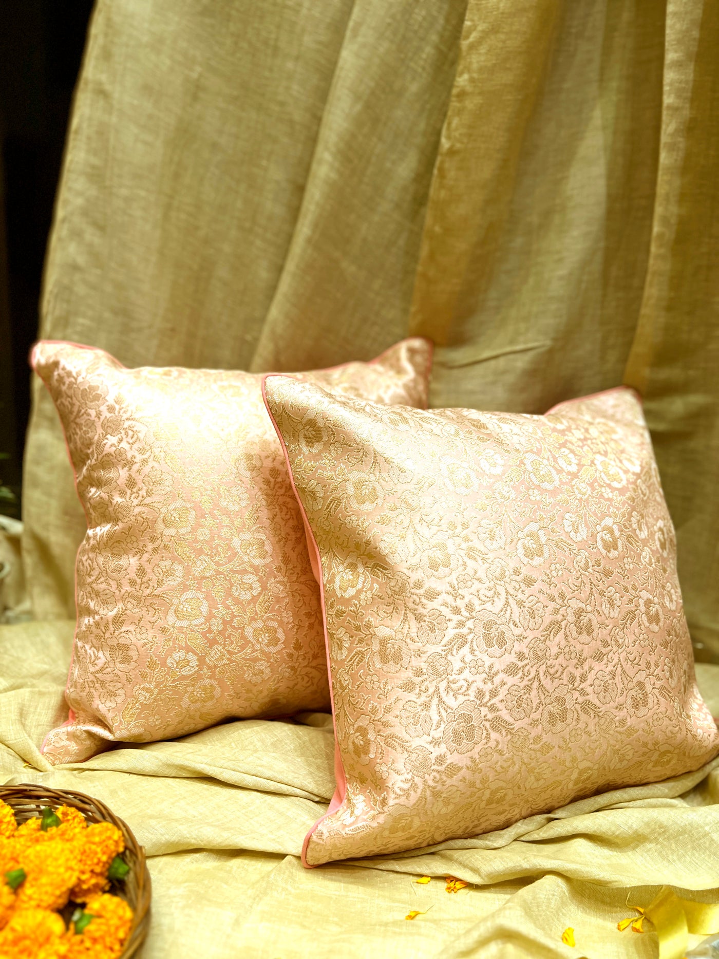 Rosé Mist – Luxury Brocade Cushion