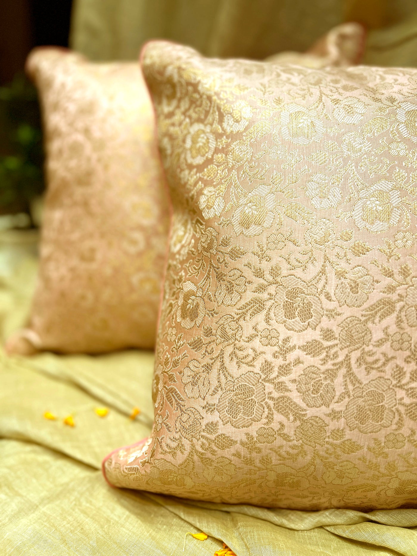 Rosé Mist – Luxury Brocade Cushion