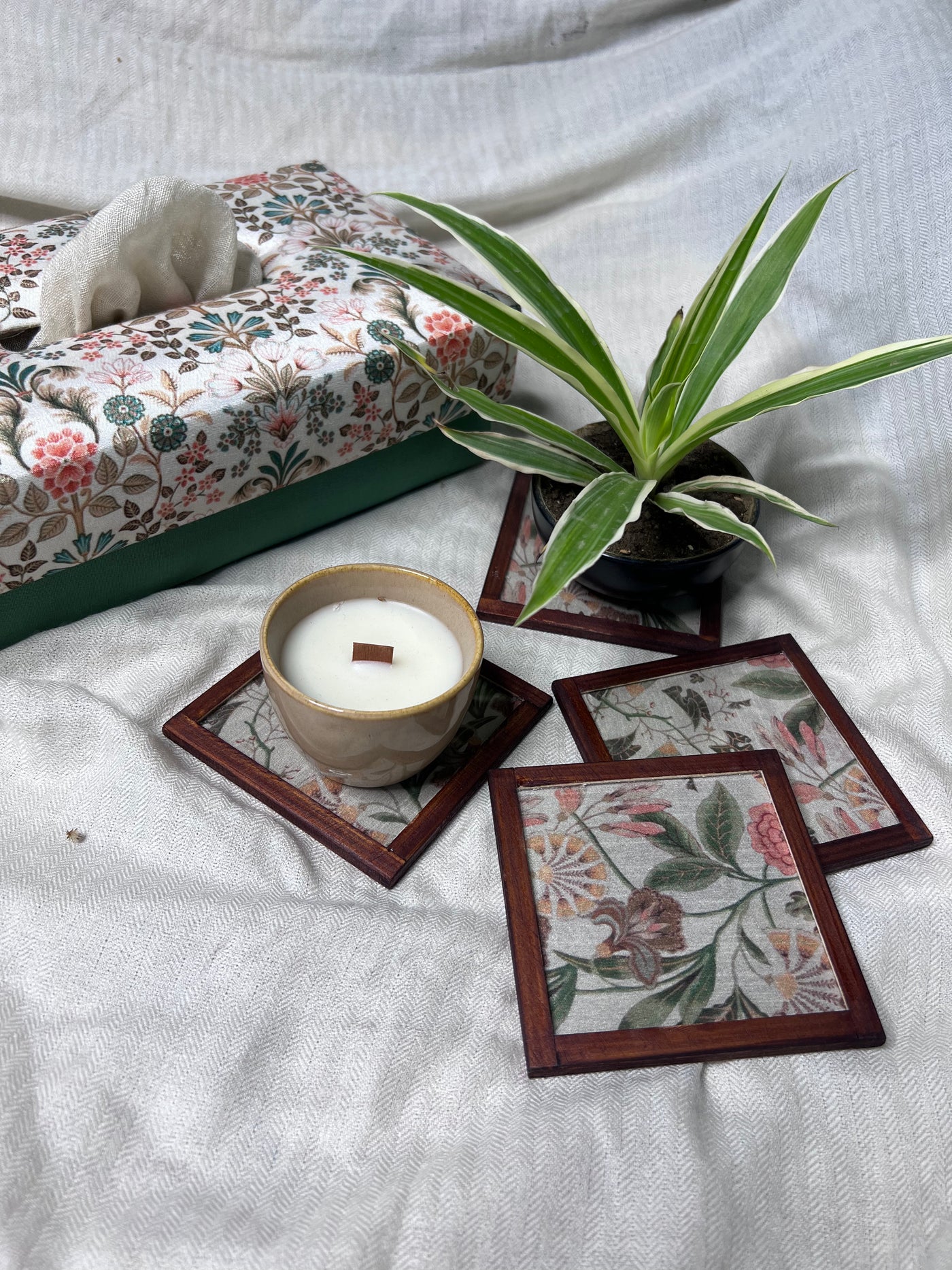 Woodland Whimsy Coasters - SET OF 4 PCS  with Coaster Holder