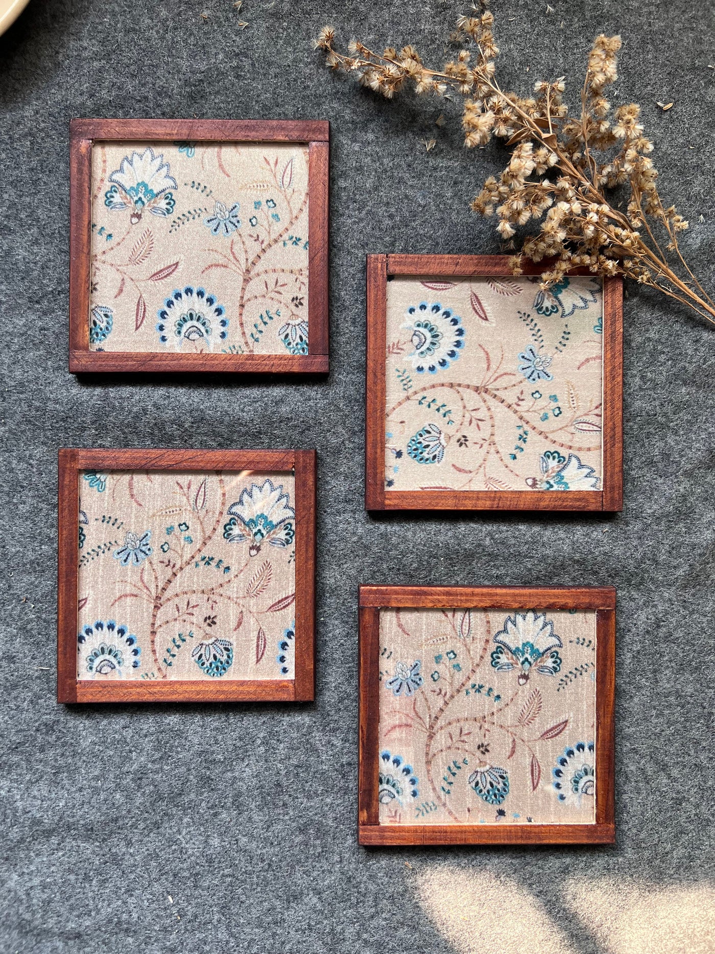 "Floral Medley " COASTERS - SET OF 4 PCS  with Coaster Holder