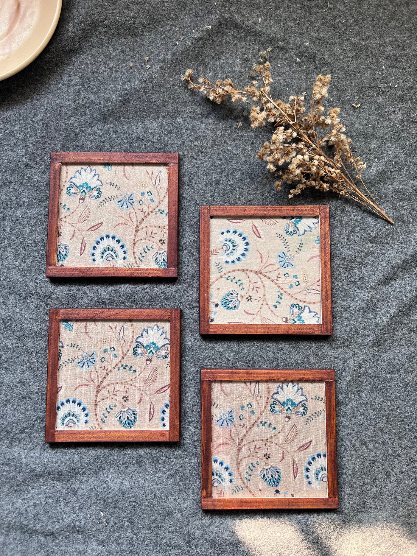 "Floral Medley " COASTERS - SET OF 4 PCS  with Coaster Holder