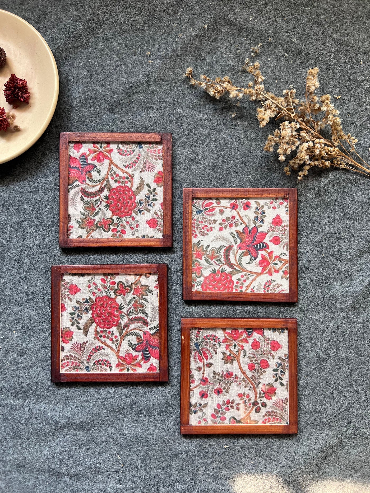 Floral Harmony Coasters - SET OF 4 PCS  with Coaster Holder