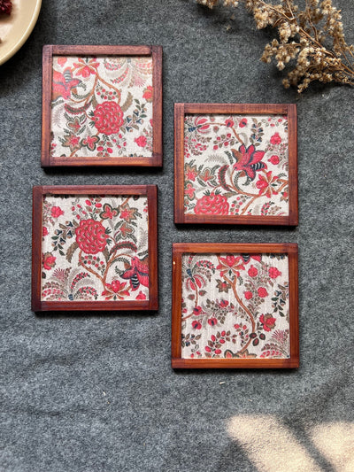 Floral Harmony Coasters - SET OF 4 PCS  with Coaster Holder
