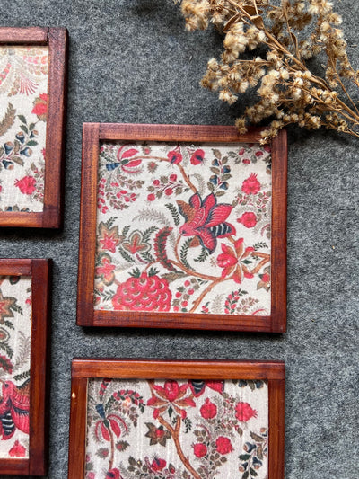 Floral Harmony Coasters - SET OF 4 PCS  with Coaster Holder