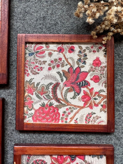 Floral Harmony Coasters - SET OF 4 PCS  with Coaster Holder
