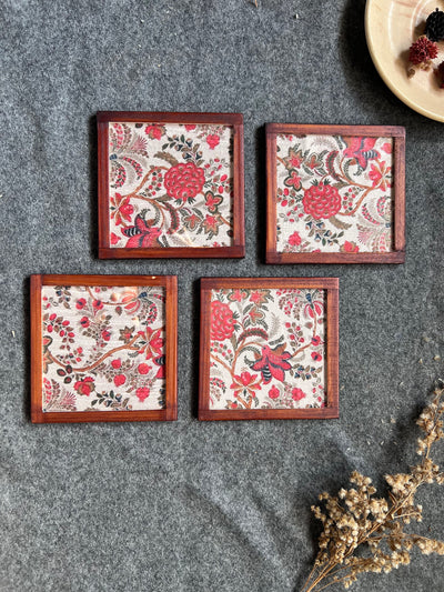 Floral Harmony Coasters - SET OF 4 PCS  with Coaster Holder