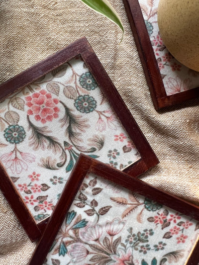 Flowery Coasters - SET OF 4 PCS  with Coaster Holder
