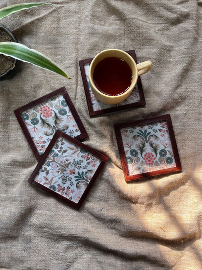 Flowery Coasters - SET OF 4 PCS  with Coaster Holder