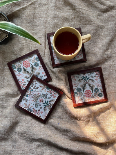 Flowery Coasters - SET OF 4 PCS  with Coaster Holder