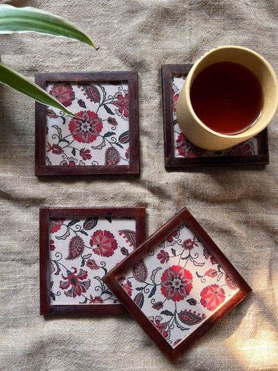 Florid Coasters - SET OF 4 PCS  with Coaster Holder