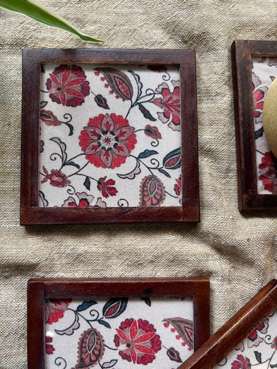 Florid Coasters - SET OF 4 PCS  with Coaster Holder