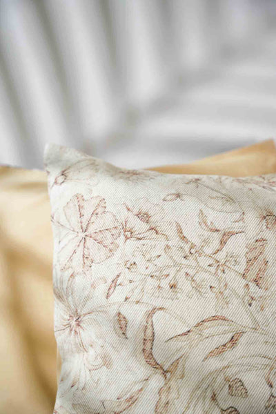 "Neutral Garden: Beige Floral Patterned Cushion Cover"