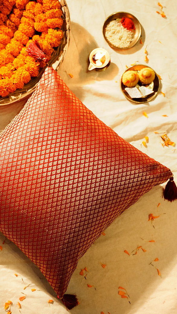 Royal Red  Brocade Cushion Cover