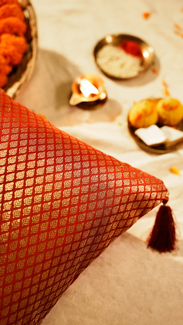 Royal Red  Brocade Cushion Cover