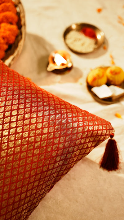 Royal Red  Brocade Cushion Cover