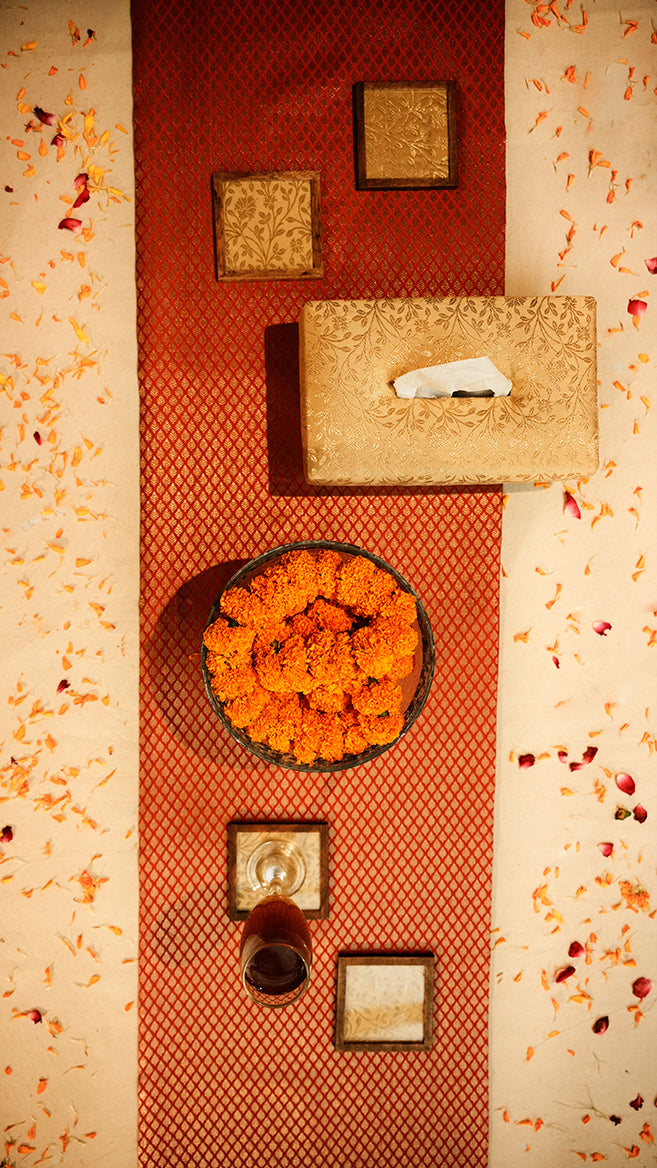 Festive Red Table Runner, Tissue Box & Coaster Set